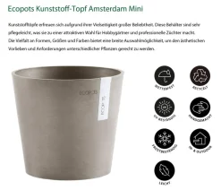 Ecopots Blumentöpfe & Übertöpfe - Kunststoff-Topf Amsterdam Mini, rund, ca. Ø17/H14,7 cm Taupe