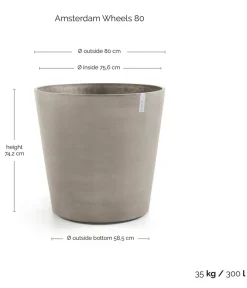 Ecopots Kunststoff-Topf Amsterdam mit Rollen, rund Taupe