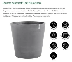 Ecopots Blumentöpfe & Übertöpfe - Kunststoff-Topf Amsterdam mit Rollen, rund Grau