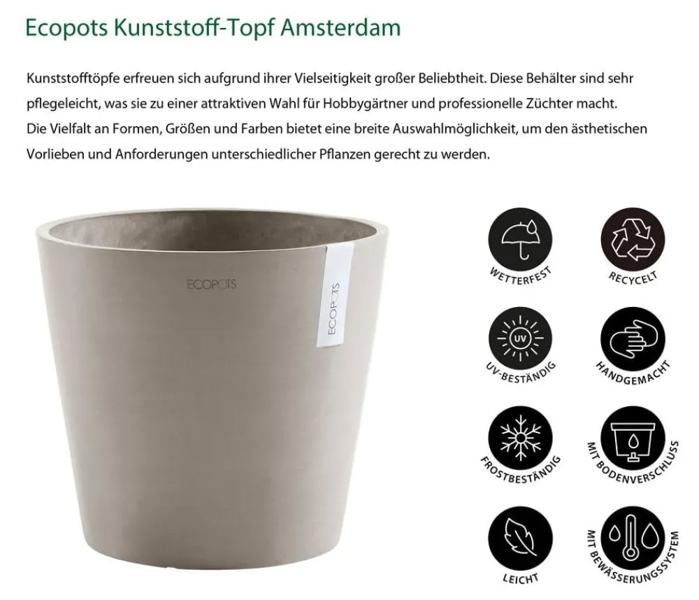 Ecopots Blumentöpfe & Übertöpfe > Kunststoff-Topf Amsterdam mit Wassersystem, rund