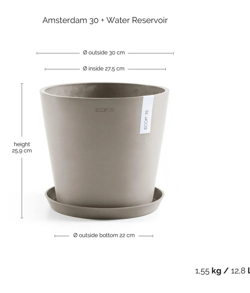 Ecopots Blumentöpfe & Übertöpfe > Kunststoff-Topf Amsterdam mit Wassersystem, rund