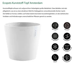 Ecopots Kunststoff-Topf Amsterdam mit Wassersystem, rund Weiß New