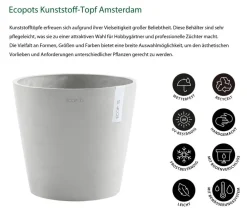 Ecopots Blumentöpfe & Übertöpfe - Kunststoff-Topf Amsterdam mit Wassersystem, rund Hellgrau
