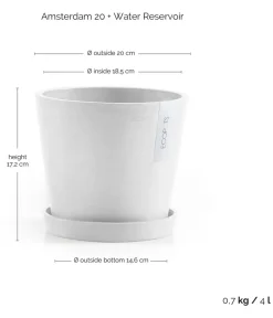 Ecopots Blumentöpfe & Übertöpfe - Kunststoff-Topf Amsterdam mit Wassersystem, rund Weiß