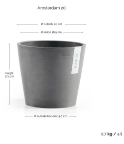Ecopots Kunststoff-Topf Amsterdam, rund Grau New