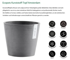Ecopots Kunststoff-Topf Amsterdam, rund Grau New