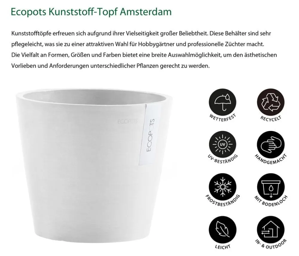 Ecopots Kunststoff-Topf Amsterdam, rund Weiß