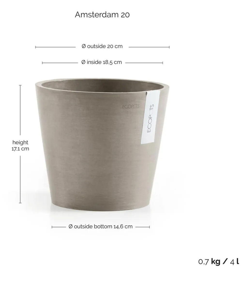 Ecopots Kunststoff-Topf Amsterdam, rund Taupe New