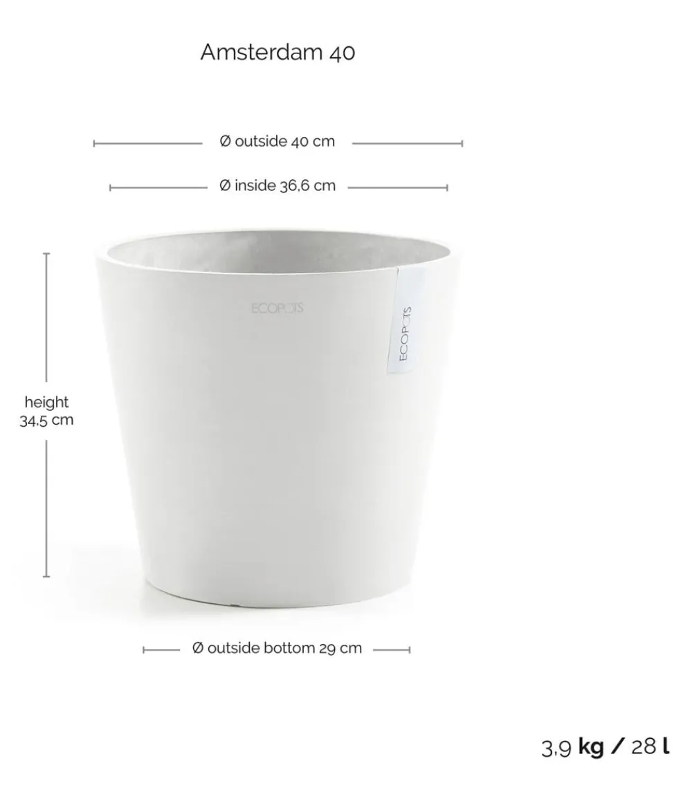 Ecopots Blumentöpfe & Übertöpfe - Kunststoff-Topf Amsterdam, rund Weiß