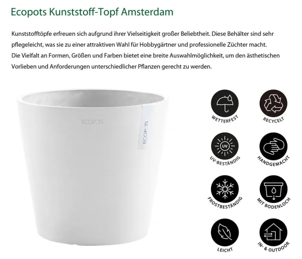 Ecopots Blumentöpfe & Übertöpfe - Kunststoff-Topf Amsterdam, rund Weiß