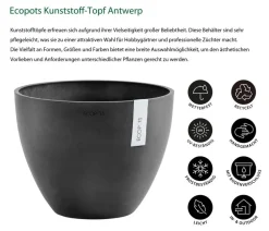 Ecopots Kunststoff-Topf Antwerp, rund Dunkelgrau Best