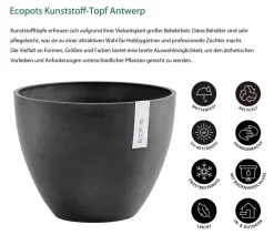 Ecopots Blumentöpfe & Übertöpfe - Kunststoff-Topf Antwerp, rund Dunkelgrau