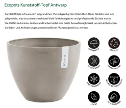 Ecopots Blumentöpfe & Übertöpfe - Kunststoff-Topf Antwerp, rund Taupe