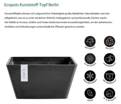 Ecopots Kunststoff-Topf Berlin, quadratisch Dunkelgrau Discount