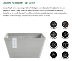 Ecopots Kunststoff-Topf Berlin, quadratisch Hellgrau