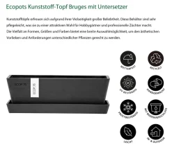 Ecopots Kunststoff-Topf Bruges mit Untersetzer, rechteckig Dunkelgrau Sale