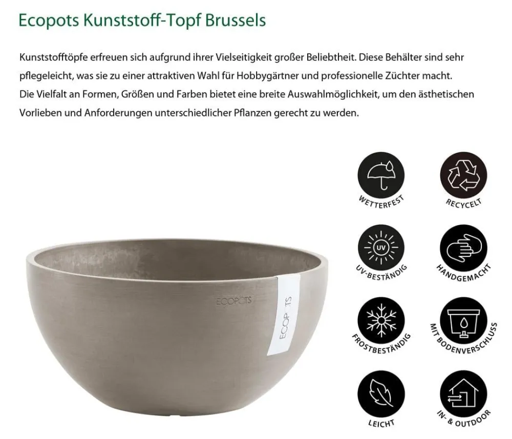 Ecopots Kunststoff-Topf Brussels, rund Taupe New