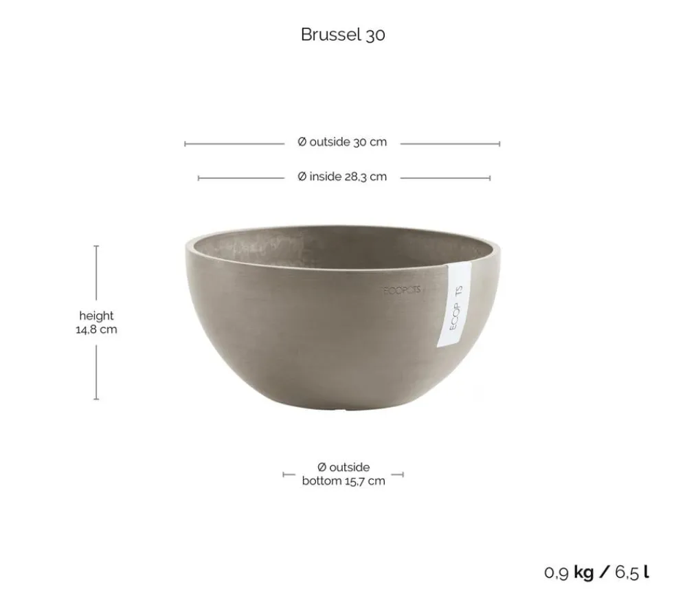 Ecopots Blumenampeln & -Schalen|Blumentöpfe & Übertöpfe - Kunststoff-Topf Brussels, rund Taupe