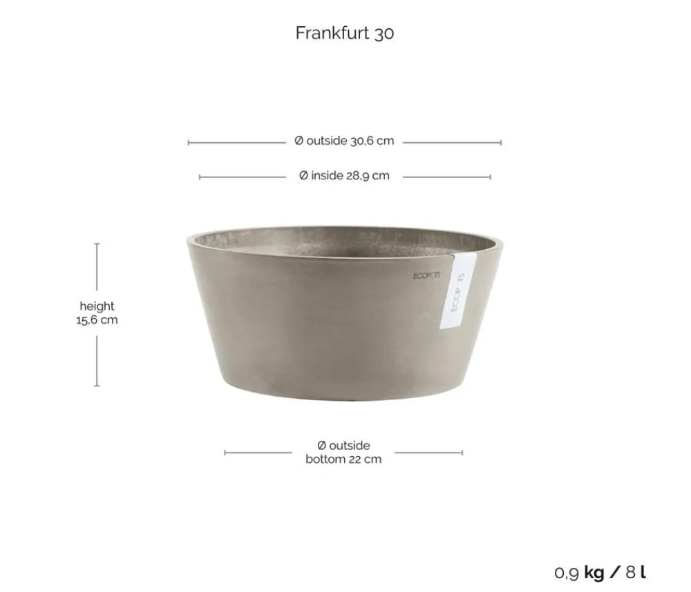 Ecopots Blumentöpfe & Übertöpfe - Kunststoff-Topf Frankfurt, rund Taupe