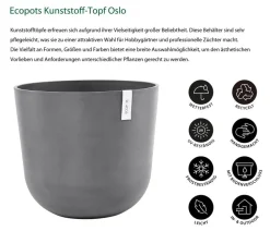 Ecopots Blumentöpfe & Übertöpfe - Kunststoff-Topf Oslo, rund Grau