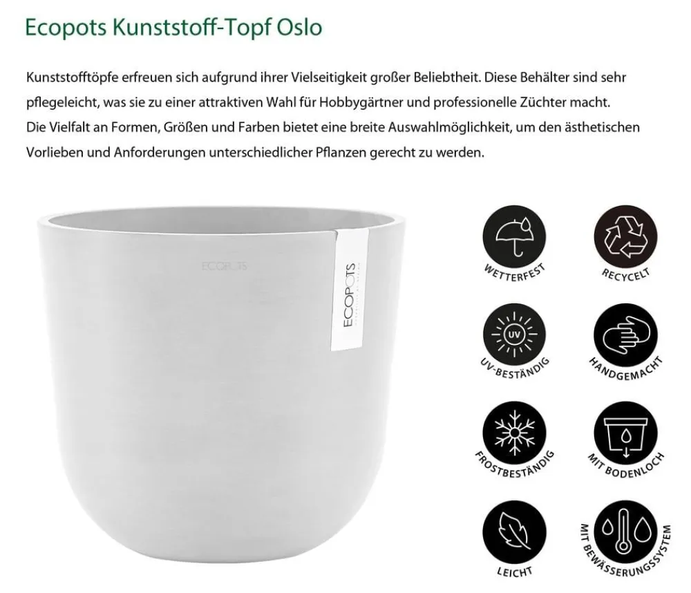 Ecopots Blumentöpfe & Übertöpfe > Kunststoff-Topf Oslo mit Wassersystem, rund