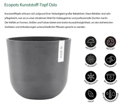 Ecopots Kunststoff-Topf Oslo mit Wassersystem, rund Grau Best
