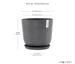 Ecopots Blumentöpfe & Übertöpfe - Kunststoff-Topf Oslo mit Wassersystem, rund Grau