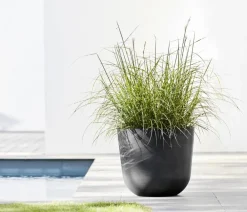 Ecopots Blumentöpfe & Übertöpfe - Kunststoff-Topf Oslo mit Wassersystem, rund Dunkelgrau
