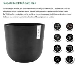 Ecopots Blumentöpfe & Übertöpfe - Kunststoff-Topf Oslo mit Wassersystem, rund Dunkelgrau