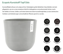 Ecopots Blumentöpfe & Übertöpfe - Kunststoff-Topf Oslo mit Wassersystem, rund Hellgrau