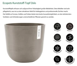 Ecopots Blumentöpfe & Übertöpfe - Kunststoff-Topf Oslo mit Wassersystem, rund Taupe