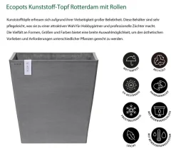 Ecopots Blumentöpfe & Übertöpfe > Kunststoff-Topf Rotterdam mit Rollen und Wassersystem, quadratisch