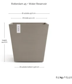 Ecopots Blumentöpfe & Übertöpfe > Kunststoff-Topf Rotterdam mit Wassersystem, quadratisch