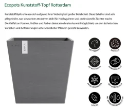 Ecopots Kunststoff-Topf Rotterdam mit Wassersystem, quadratisch Grau Clearance