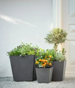 Ecopots Kunststoff-Topf Rotterdam mit Wassersystem, quadratisch Dunkelgrau Best