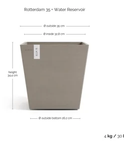 Ecopots Kunststoff-Topf Rotterdam mit Wassersystem, quadratisch Taupe Online