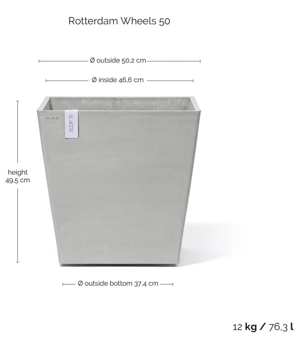 Ecopots Blumentöpfe & Übertöpfe > Kunststoff-Topf Rotterdam mit Rollen und Wassersystem, quadratisch