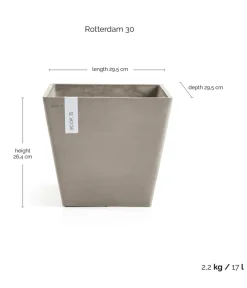 Ecopots Blumentöpfe & Übertöpfe - Kunststoff-Topf Rotterdam, quadratisch Taupe