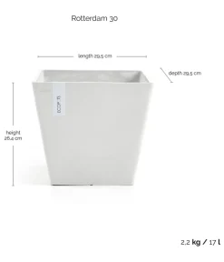 Ecopots Blumentöpfe & Übertöpfe - Kunststoff-Topf Rotterdam, quadratisch Weiß