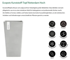 Ecopots Kunststoff-Topf Rotterdam Hoch, quadratisch Hellgrau Best