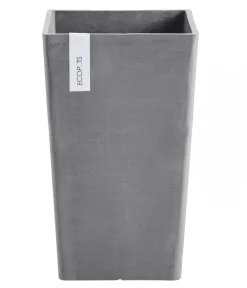 Ecopots Vasen|Blumentöpfe & Übertöpfe - Kunststoff-Topf Rotterdam Hoch, quadratisch Grau