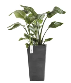 Ecopots Vasen|Blumentöpfe & Übertöpfe - Kunststoff-Topf Rotterdam Hoch, quadratisch Dunkelgrau