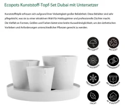 Ecopots Blumentöpfe & Übertöpfe > Kunststoff-Topf-Set Dubai mit Untersetzer, 4-teilig