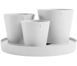 Ecopots Blumentöpfe & Übertöpfe > Kunststoff-Topf-Set Dubai mit Untersetzer, 4-teilig
