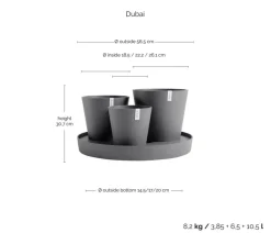 Ecopots Blumentöpfe & Übertöpfe - Kunststoff-Topf-Set Dubai mit Untersetzer, 4-teilig Dunkelgrau