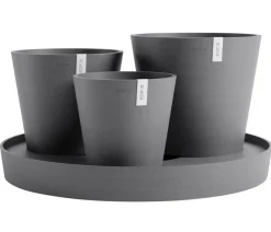 Ecopots Blumentöpfe & Übertöpfe - Kunststoff-Topf-Set Dubai mit Untersetzer, 4-teilig Dunkelgrau