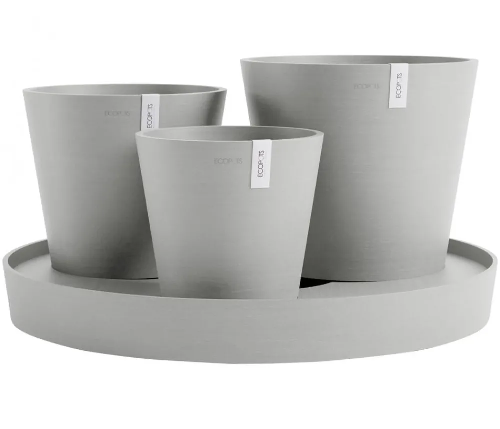 Ecopots Kunststoff-Topf-Set Dubai mit Untersetzer, 4-teilig Hellgrau Best