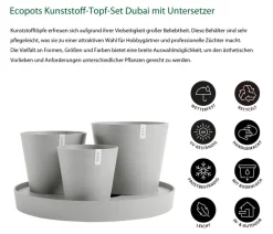 Ecopots Kunststoff-Topf-Set Dubai mit Untersetzer, 4-teilig Hellgrau Best