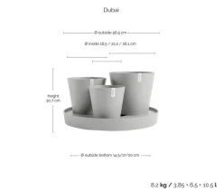 Ecopots Kunststoff-Topf-Set Dubai mit Untersetzer, 4-teilig Hellgrau Best