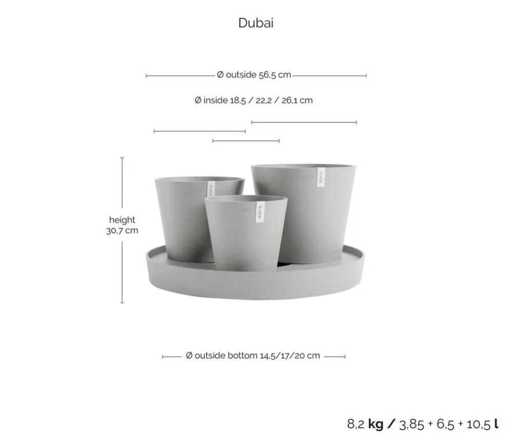 Ecopots Kunststoff-Topf-Set Dubai mit Untersetzer, 4-teilig Hellgrau Best